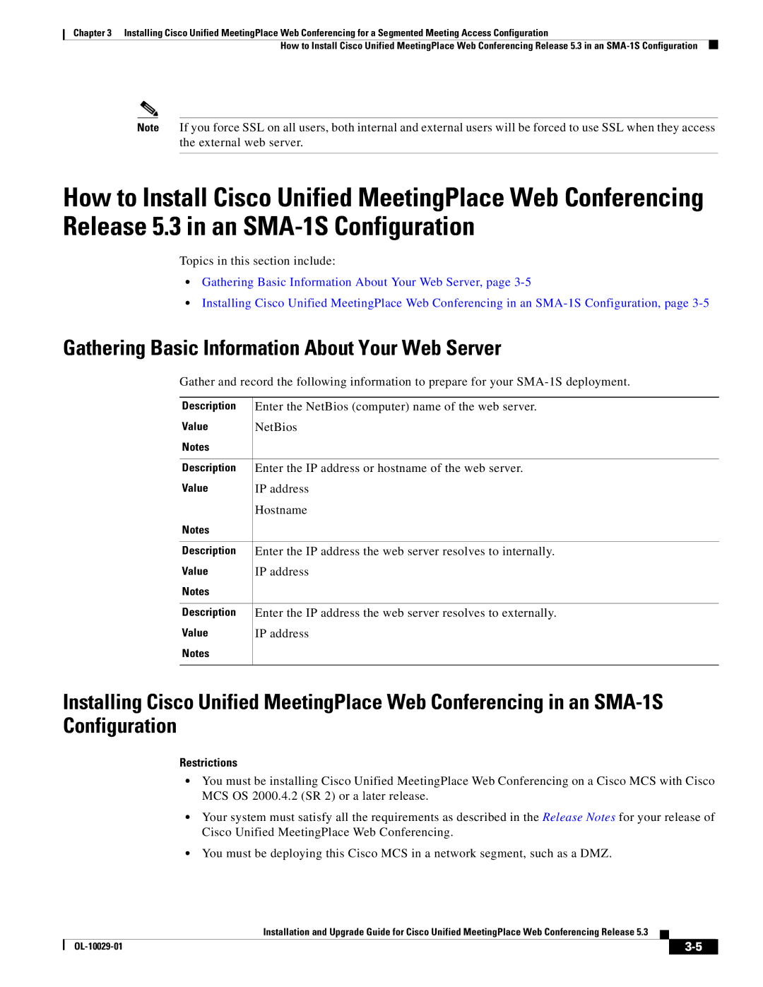 Cisco Systems Conference Phone manual Gathering Basic Information About Your Web Server, Restrictions 