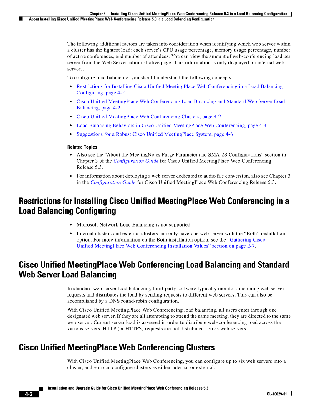 Cisco Systems Conference Phone manual Cisco Unified MeetingPlace Web Conferencing Clusters, Related Topics 