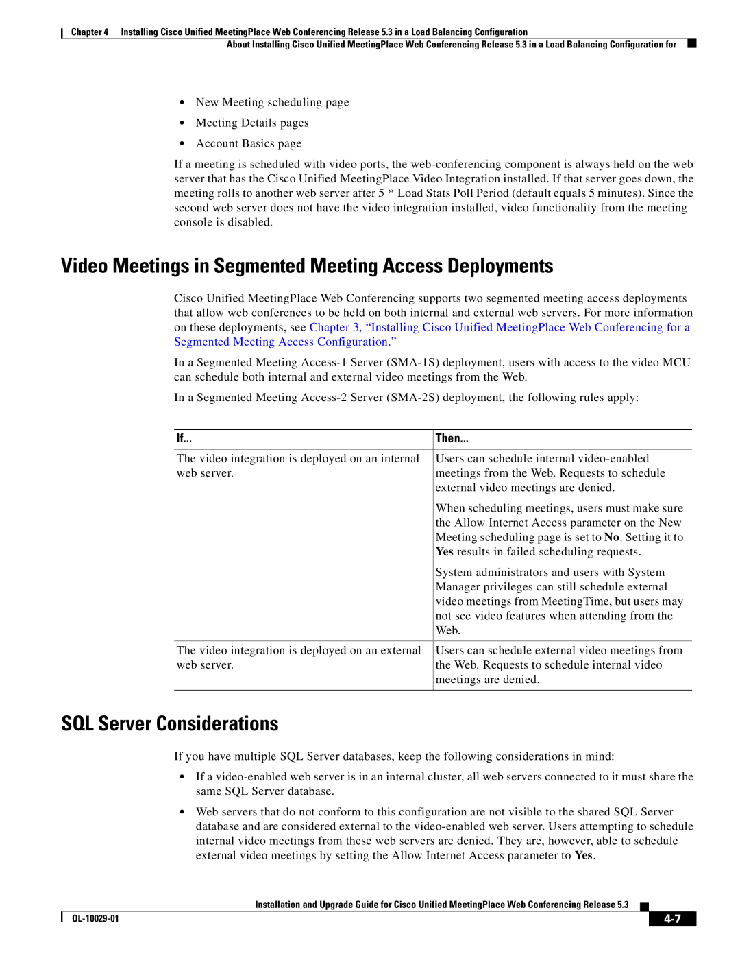 Cisco Systems Conference Phone manual Video Meetings in Segmented Meeting Access Deployments, SQL Server Considerations 