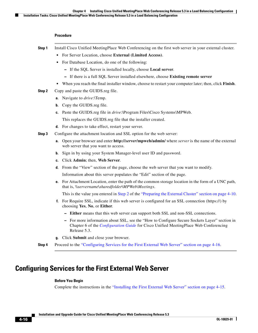 Cisco Systems Conference Phone manual Configuring Services for the First External Web Server 