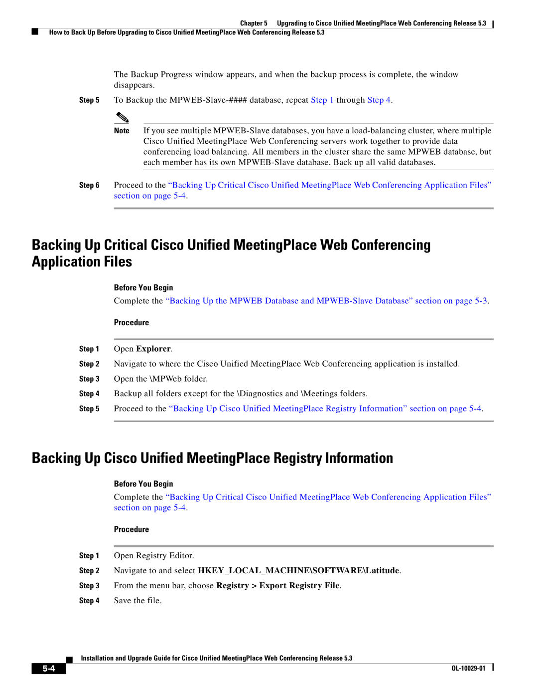 Cisco Systems Conference Phone manual Backing Up Cisco Unified MeetingPlace Registry Information, Open Explorer 