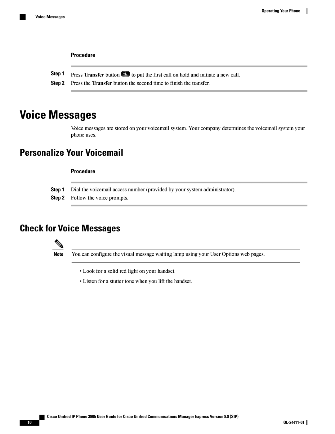 Cisco Systems CP3905BE manual Personalize Your Voicemail, Check for Voice Messages 