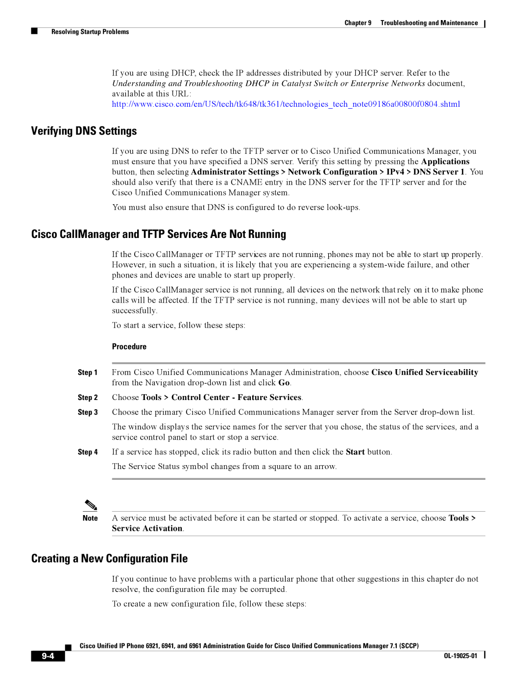 Cisco Systems CP6921CK9 manual Verifying DNS Settings, Choose Tools Control Center Feature Services 