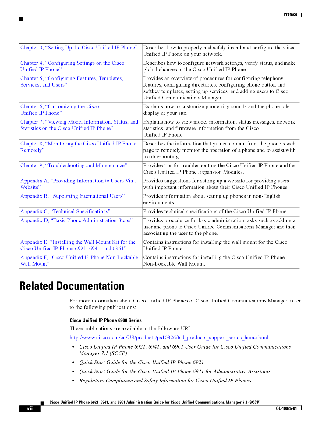 Cisco Systems CP6921CK9 manual Related Documentation, Cisco Unified IP Phone 6900 Series 