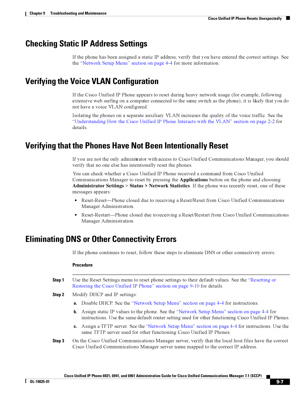 Cisco Systems CP6921CK9 manual Checking Static IP Address Settings, Verifying the Voice Vlan Configuration 