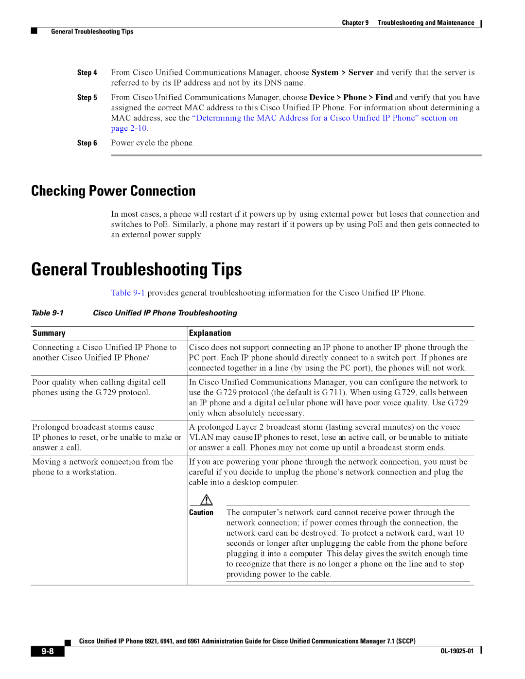 Cisco Systems CP6921CK9 manual General Troubleshooting Tips, Checking Power Connection, Summary Explanation 