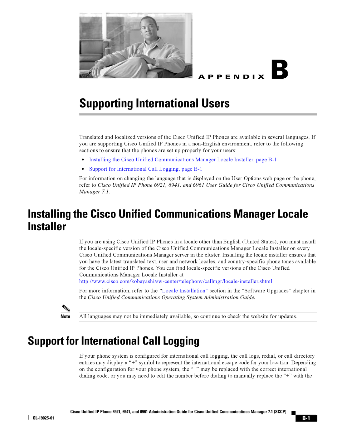 Cisco Systems CP6921CK9 manual Supporting International Users, Support for International Call Logging 