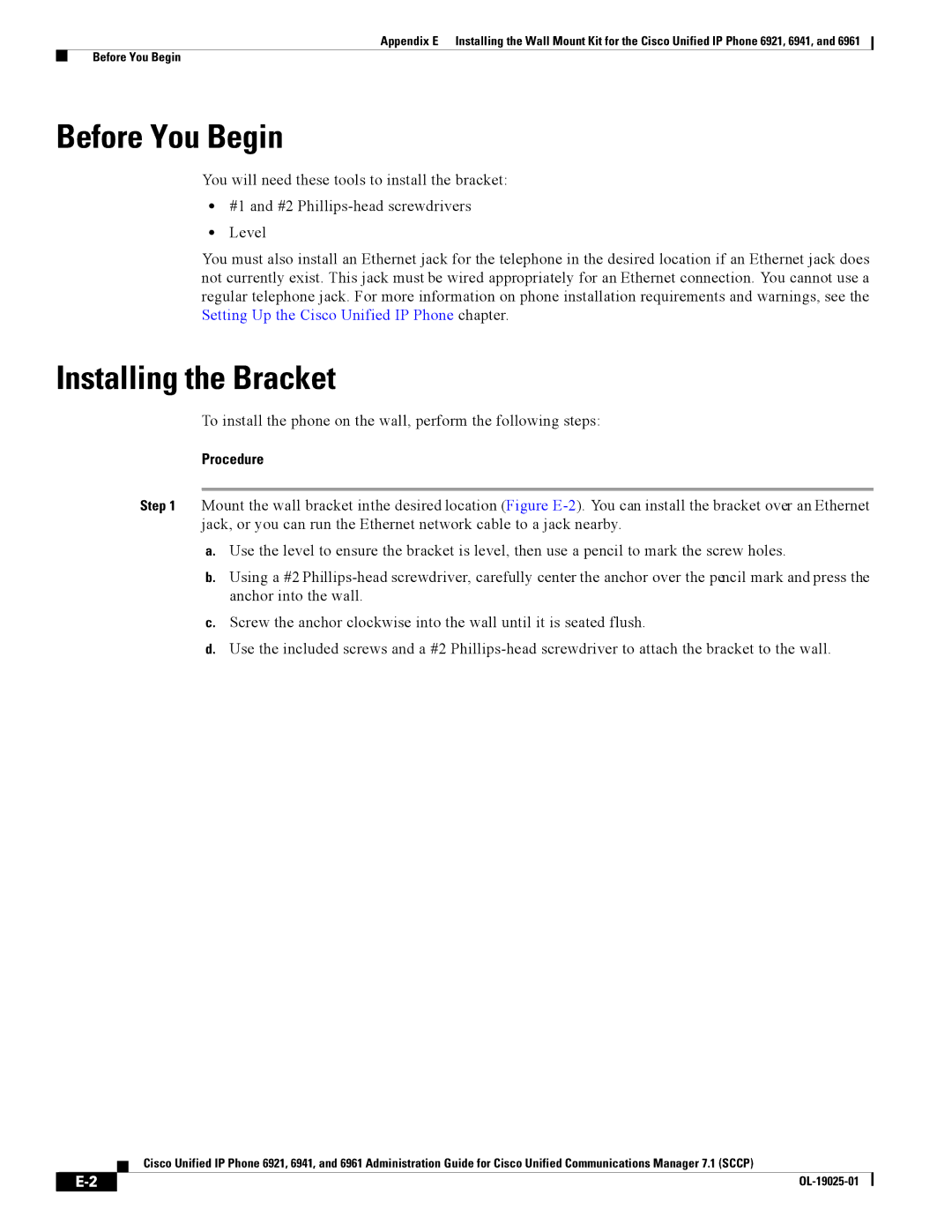 Cisco Systems CP6921CK9 manual Before You Begin, Installing the Bracket 