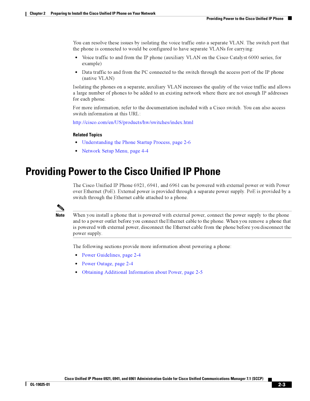 Cisco Systems CP6921CK9 manual Providing Power to the Cisco Unified IP Phone 