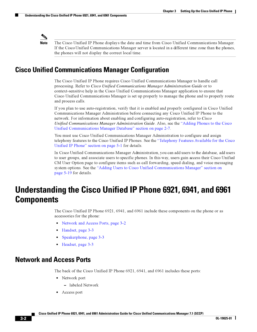 Cisco Systems CP6921CK9 manual Cisco Unified Communications Manager Configuration, Network and Access Ports 