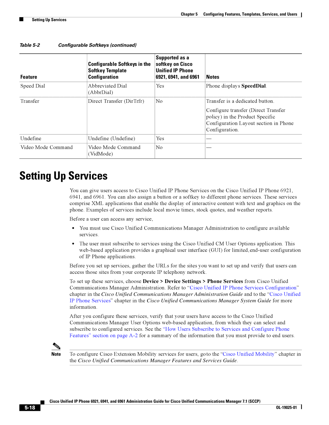 Cisco Systems CP6921CK9 manual Setting Up Services, Supported as a 