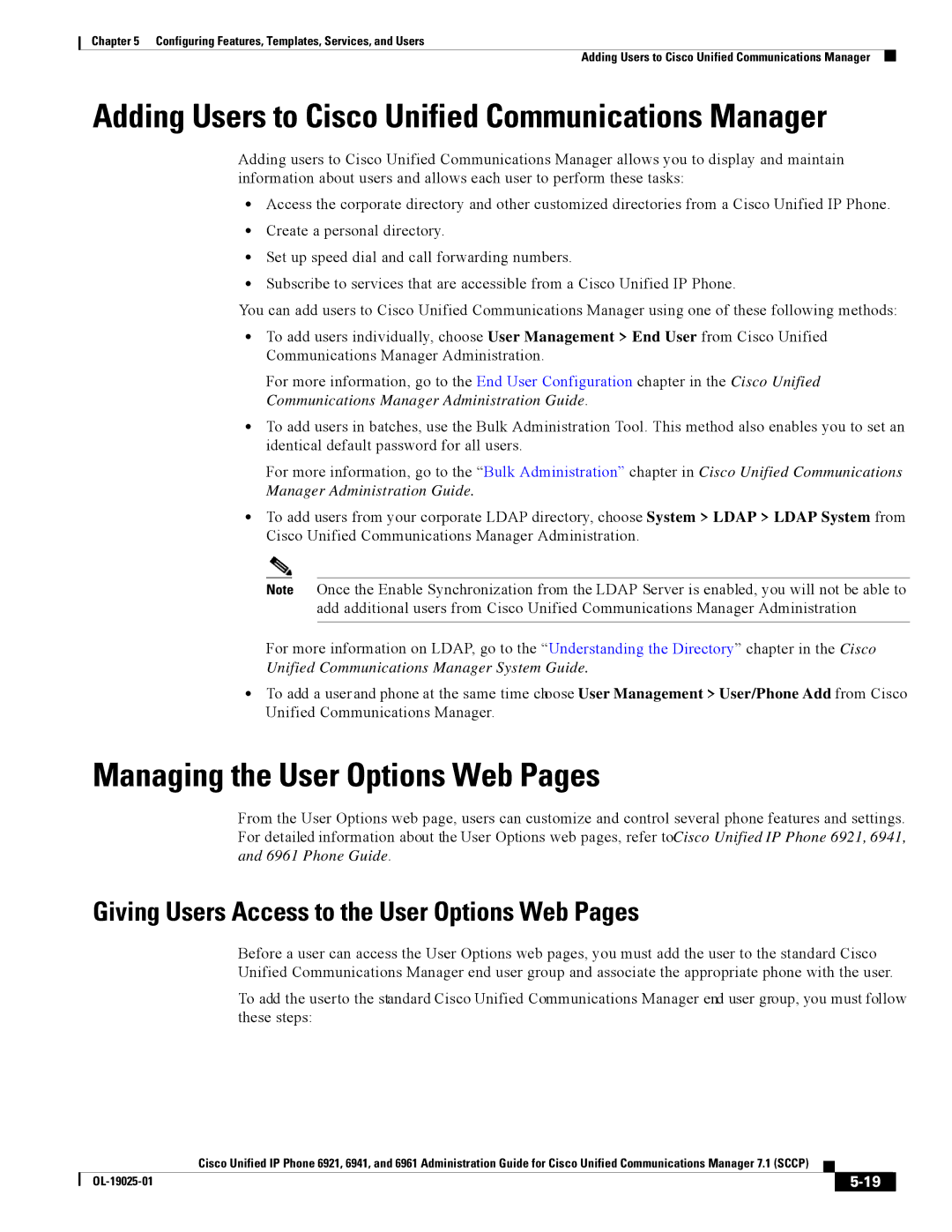 Cisco Systems CP6921CK9 manual Managing the User Options Web Pages, Giving Users Access to the User Options Web Pages 