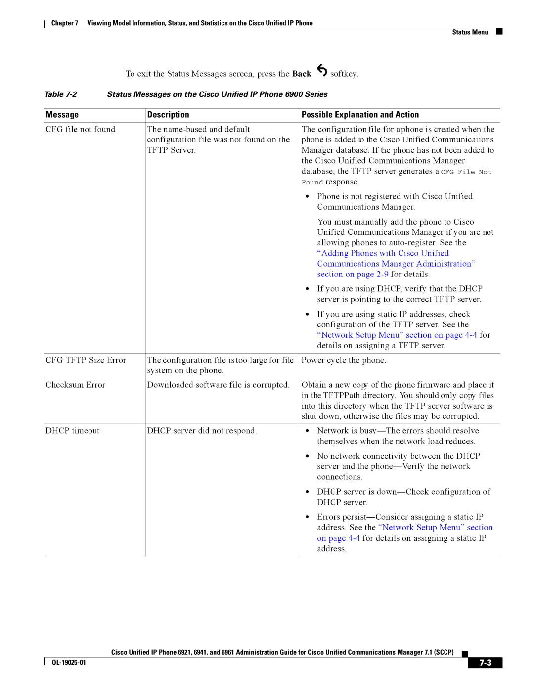 Cisco Systems CP6921CK9 manual Message Description Possible Explanation and Action 