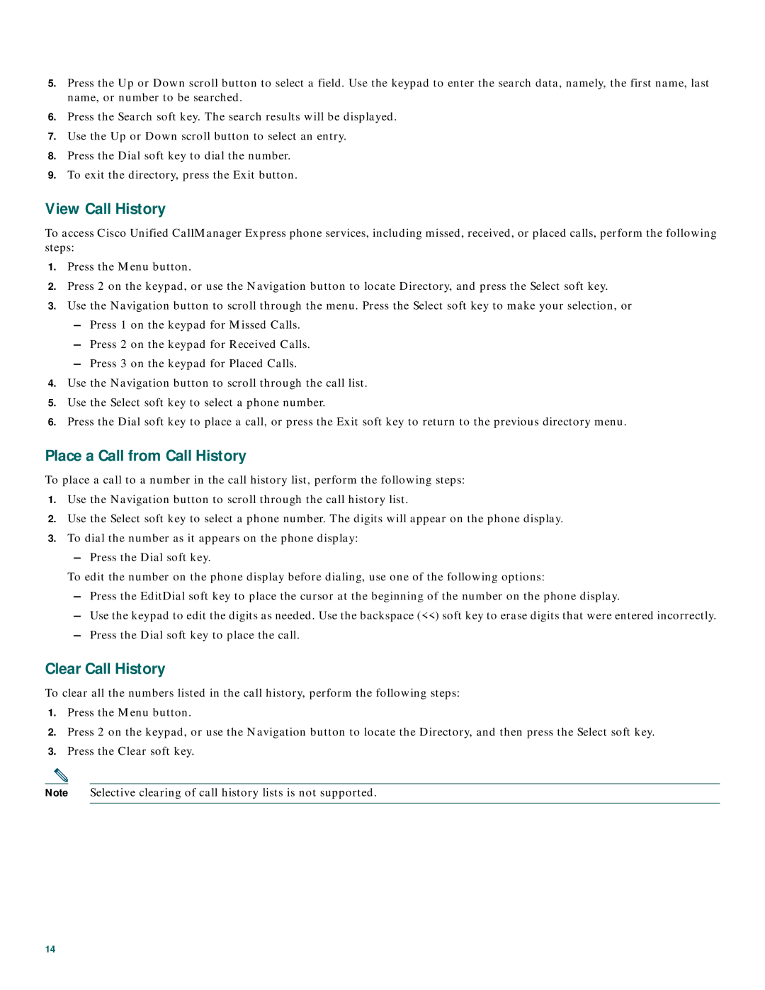 Cisco Systems CP7910GRF manual View Call History, Place a Call from Call History, Clear Call History 