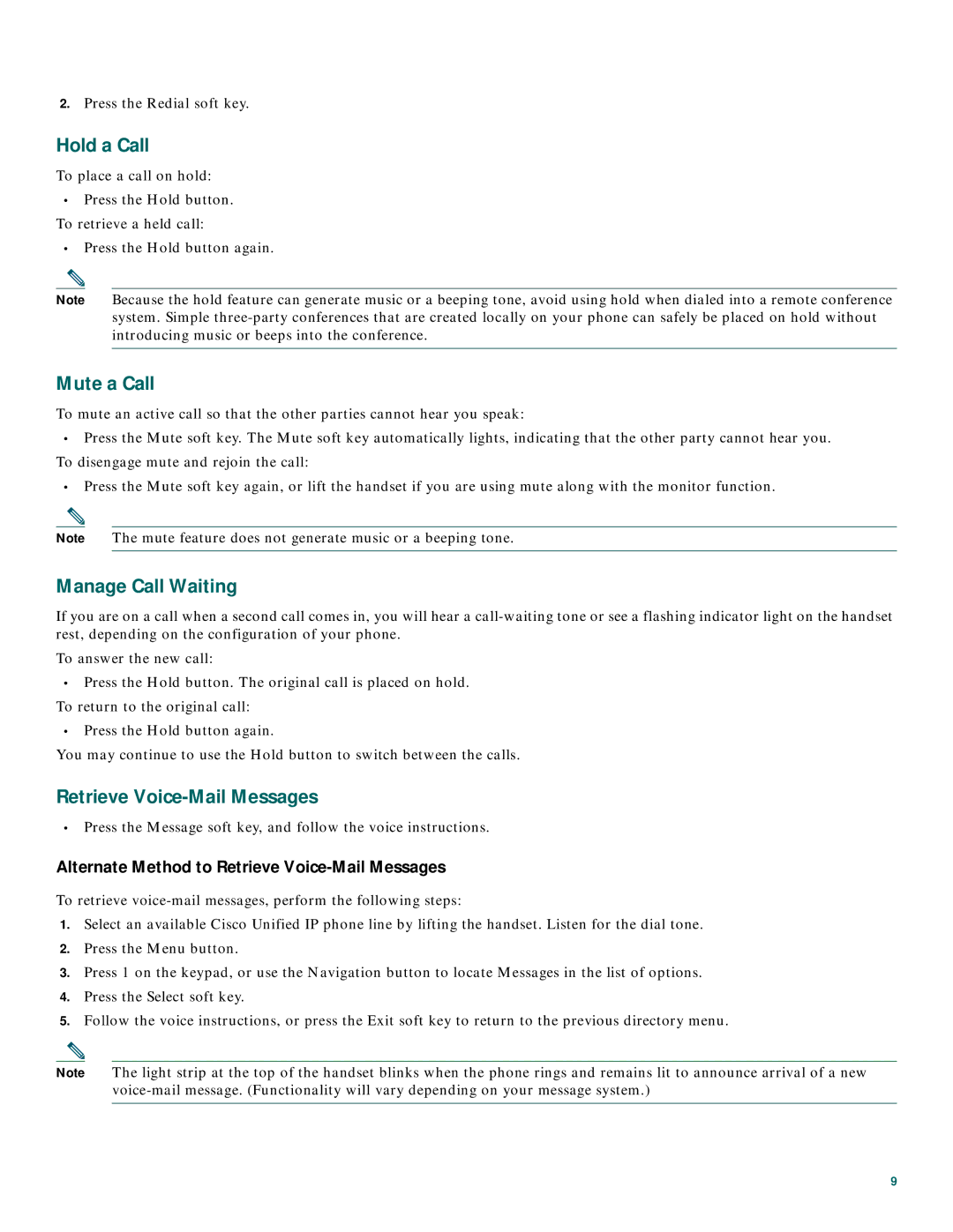 Cisco Systems CP7910GRF manual Mute a Call, Alternate Method to Retrieve Voice-Mail Messages 