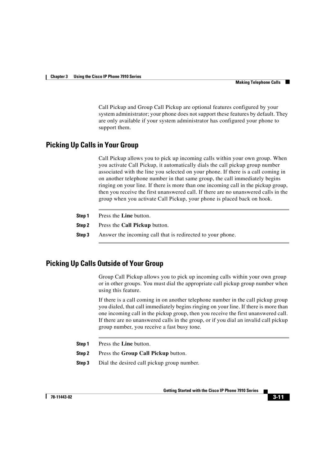Cisco Systems CP7910GSWRF manual Picking Up Calls in Your Group 