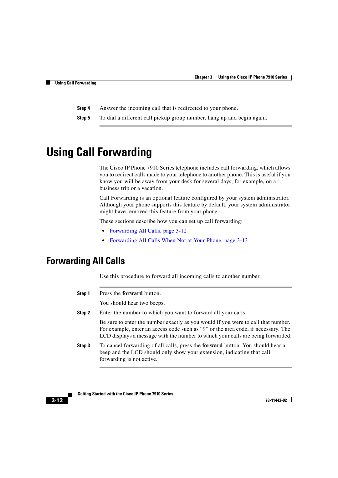 Cisco Systems CP7910GSWRF manual Using Call Forwarding, Forwarding All Calls 