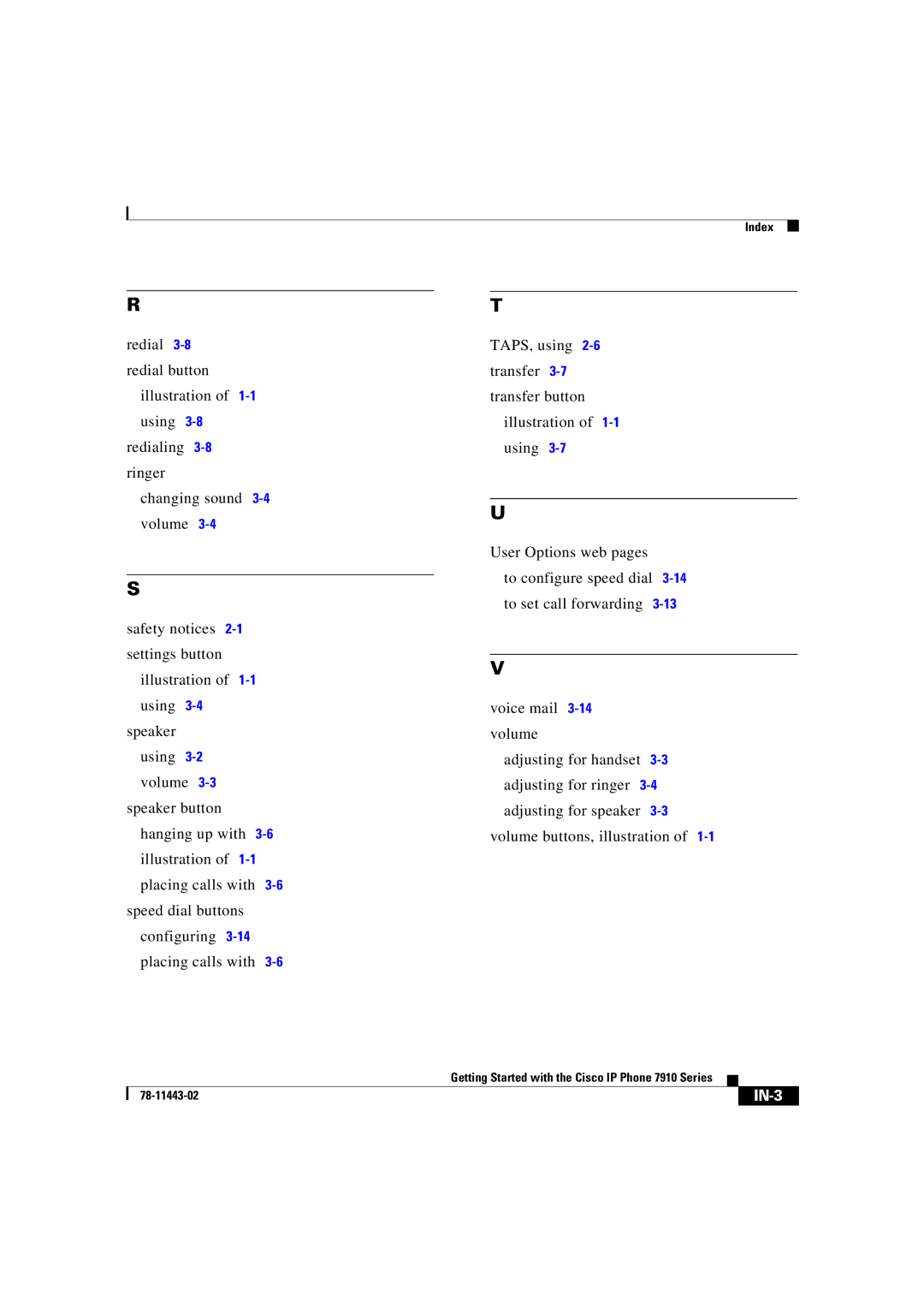 Cisco Systems CP7910GSWRF manual IN-3 