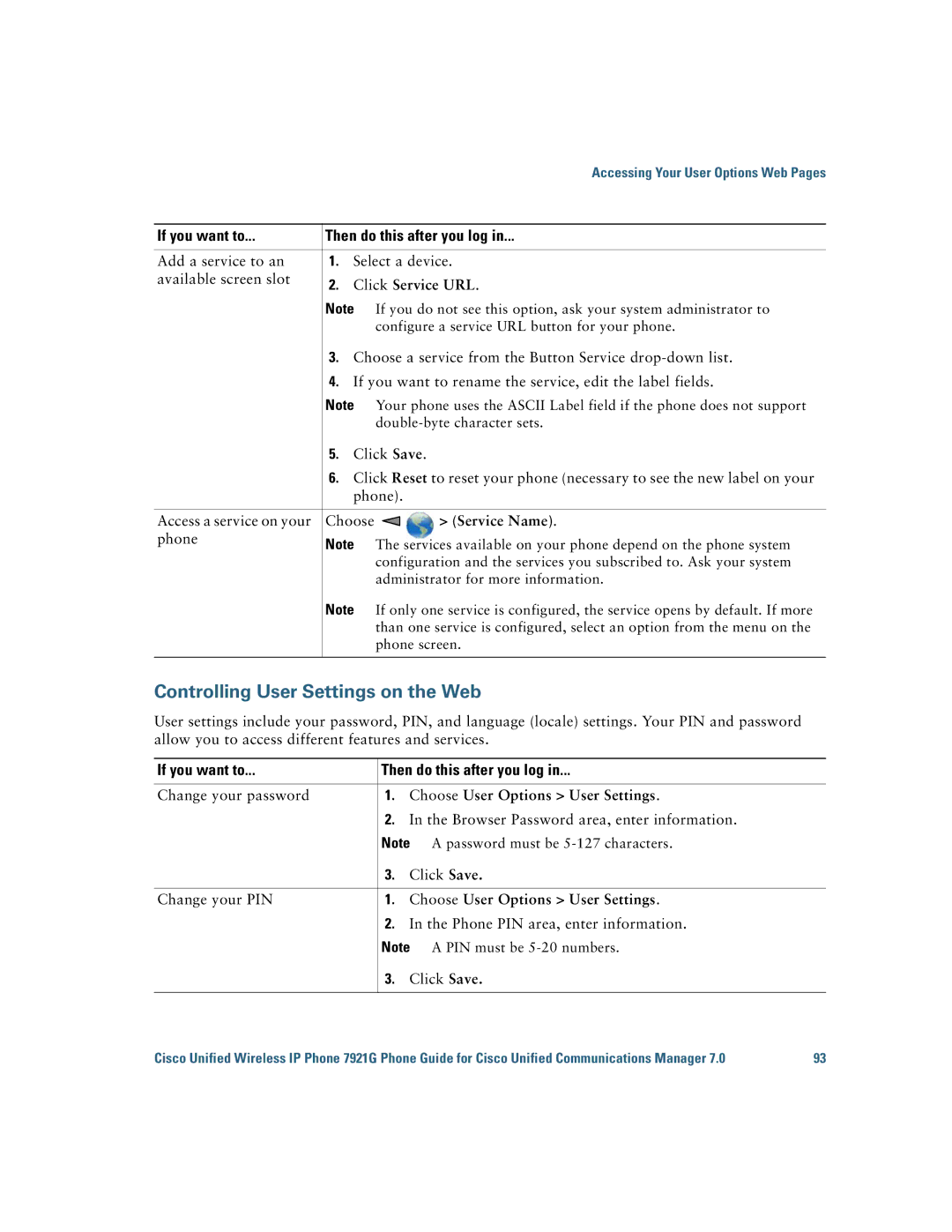 Cisco Systems CP7921GAK9RF manual Click Service URL, Service Name, Choose User Options User Settings 