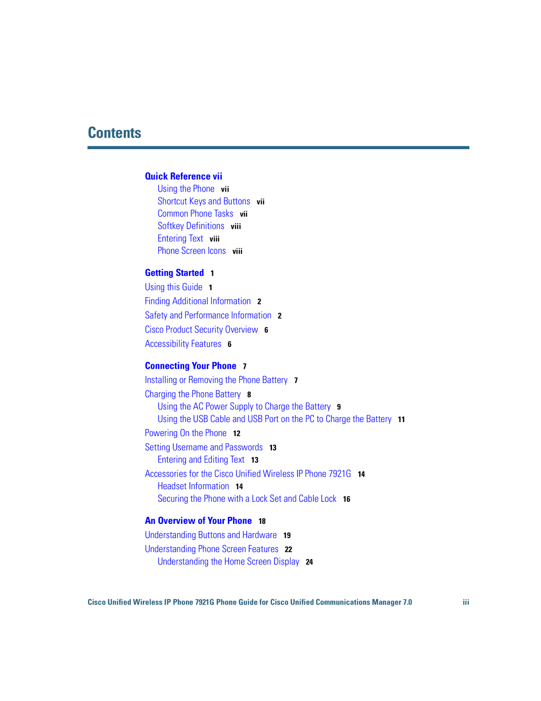 Cisco Systems CP7921GAK9RF manual Contents 