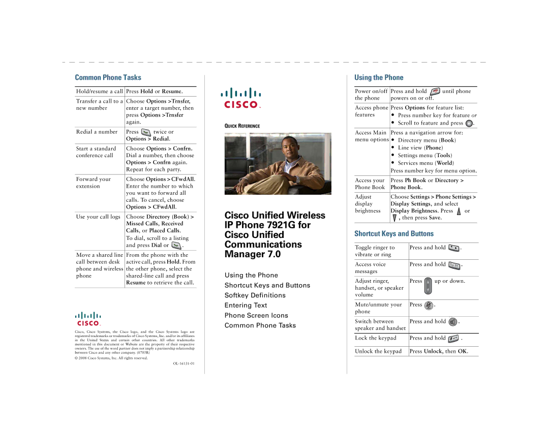 Cisco Systems CP7921GAK9RF manual Cisco Unified Wireless IP Phone 7921G for Cisco Unified 