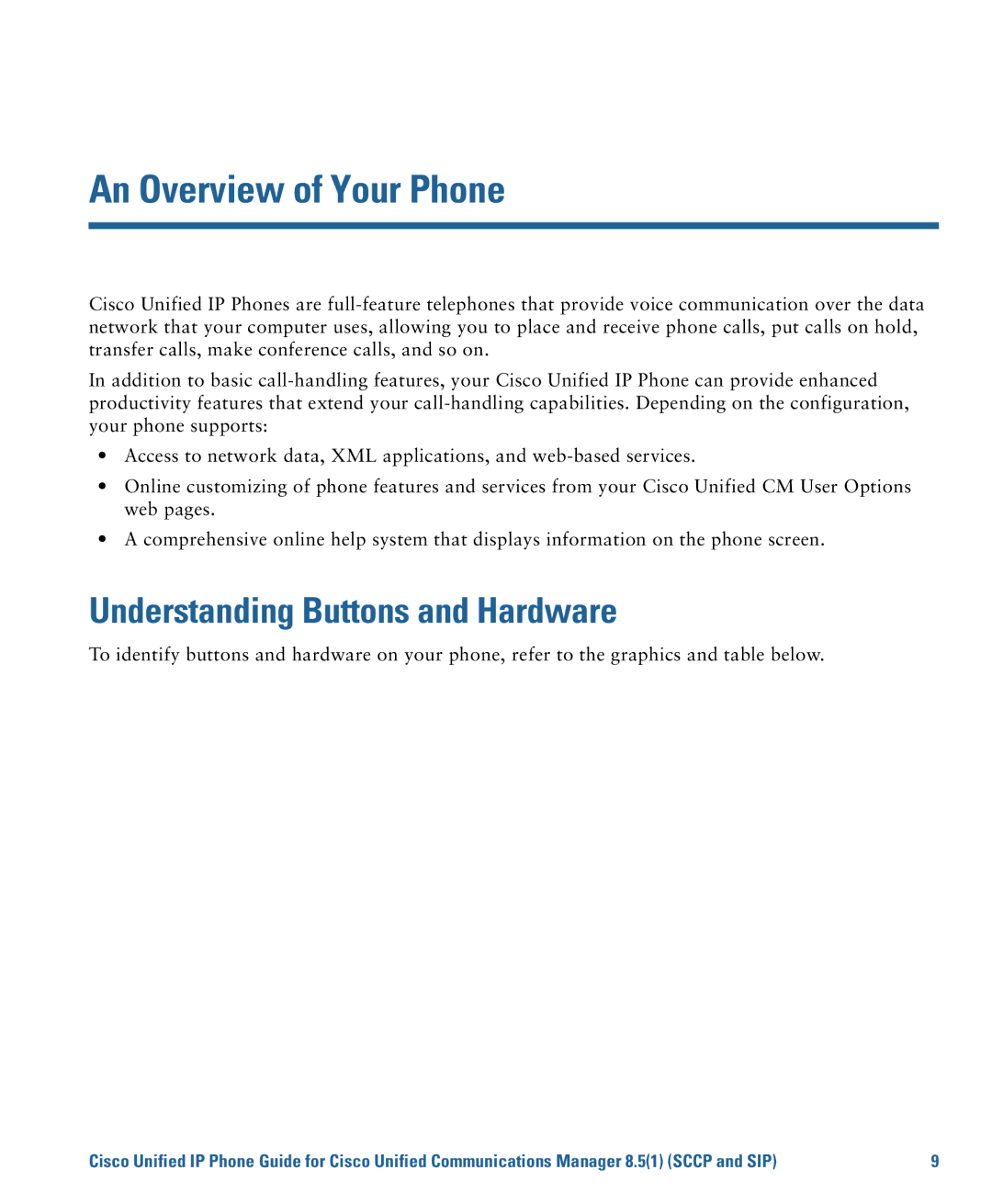 Cisco Systems CP7945G manual An Overview of Your Phone, Understanding Buttons and Hardware 