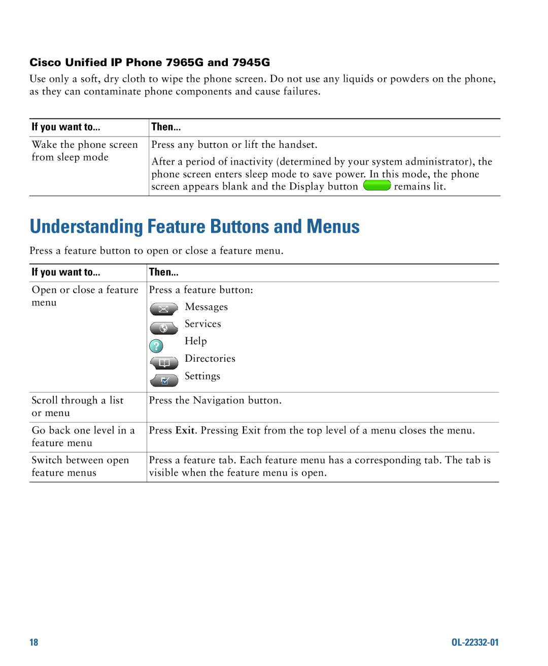 Cisco Systems CP7945G Understanding Feature Buttons and Menus, Cisco Unified IP Phone 7965G and 7945G, If you want to 