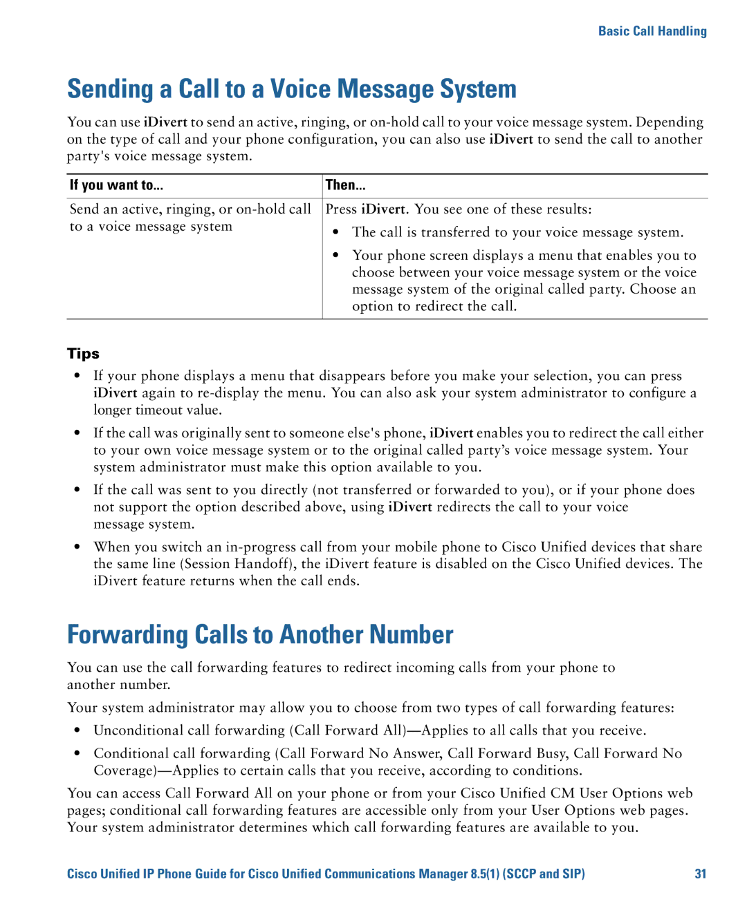 Cisco Systems CP7945G manual Sending a Call to a Voice Message System, Forwarding Calls to Another Number 