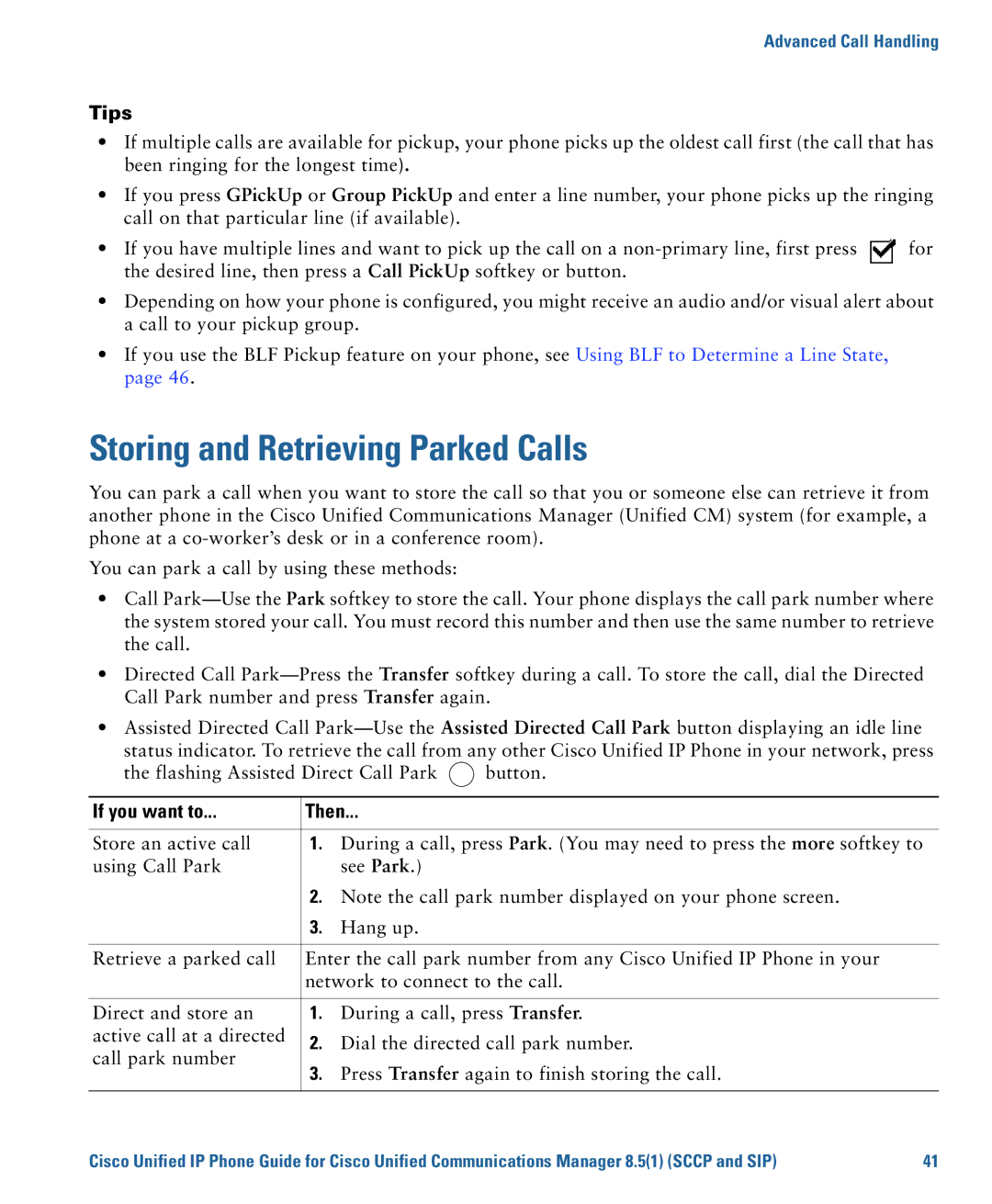 Cisco Systems CP7945G manual Storing and Retrieving Parked Calls, Tips 