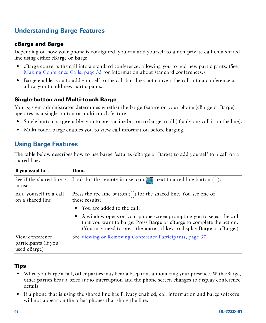 Cisco Systems CP7945G manual CBarge and Barge, Single-button and Multi-touch Barge 