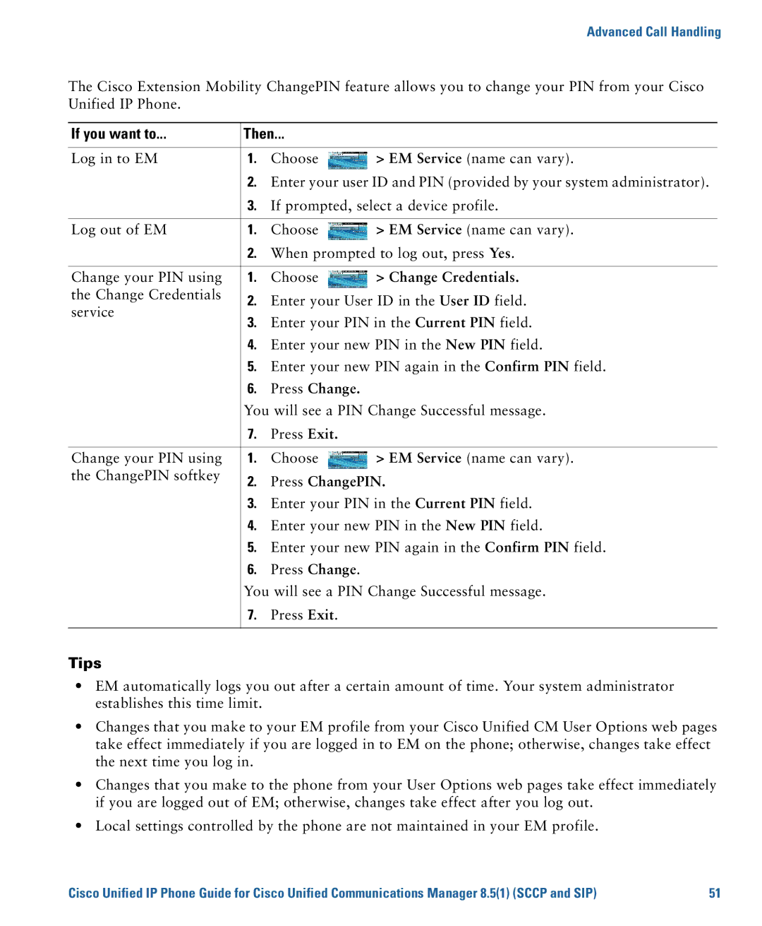 Cisco Systems CP7945G manual Change Credentials, Press ChangePIN 