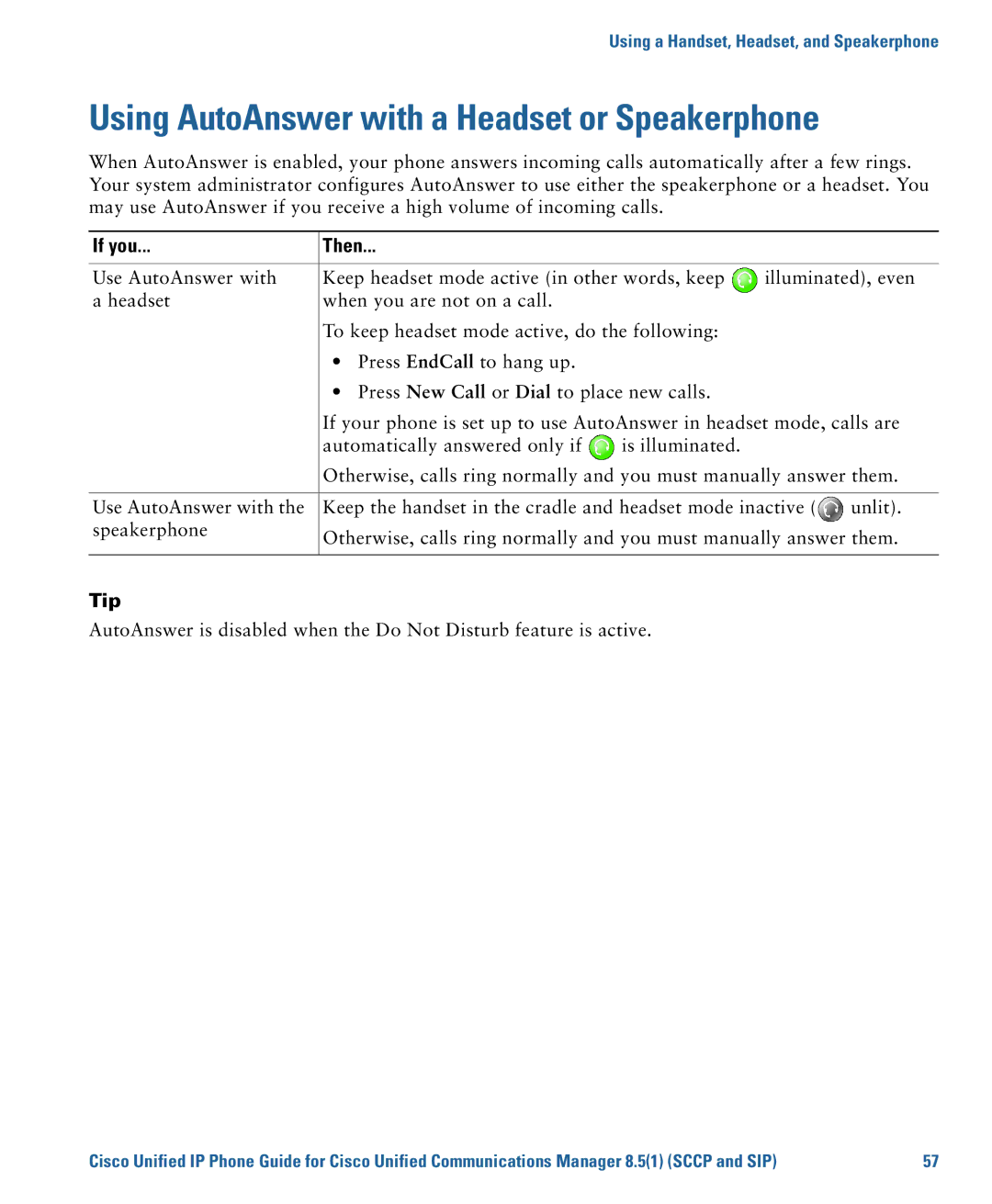 Cisco Systems CP7945G manual Using AutoAnswer with a Headset or Speakerphone, If you Then 