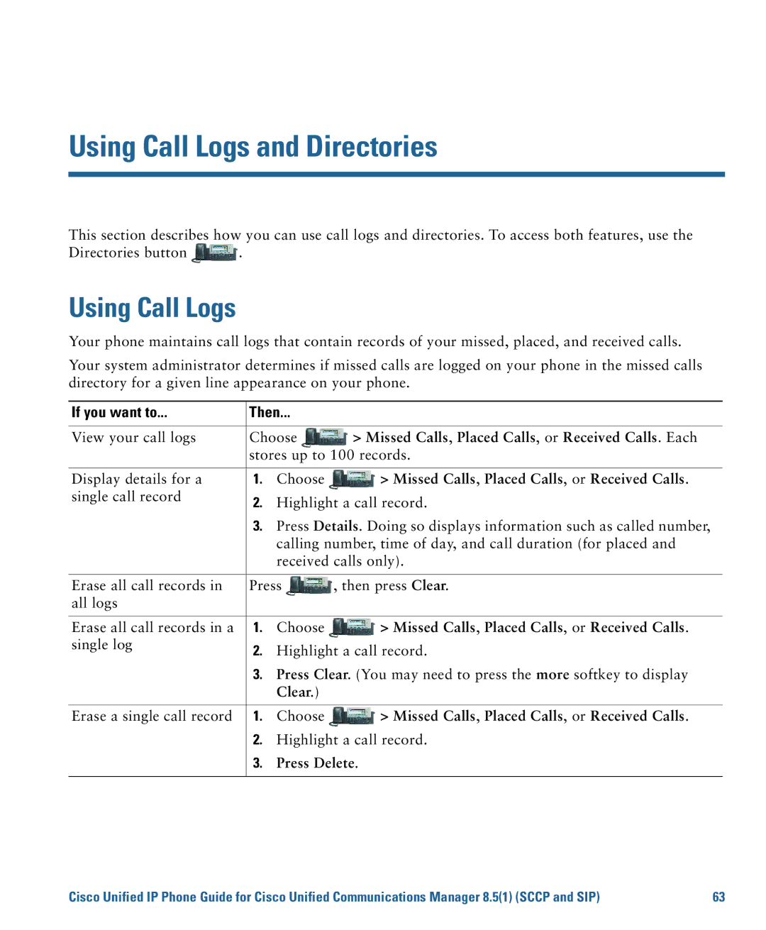 Cisco Systems CP7945G manual Using Call Logs and Directories 