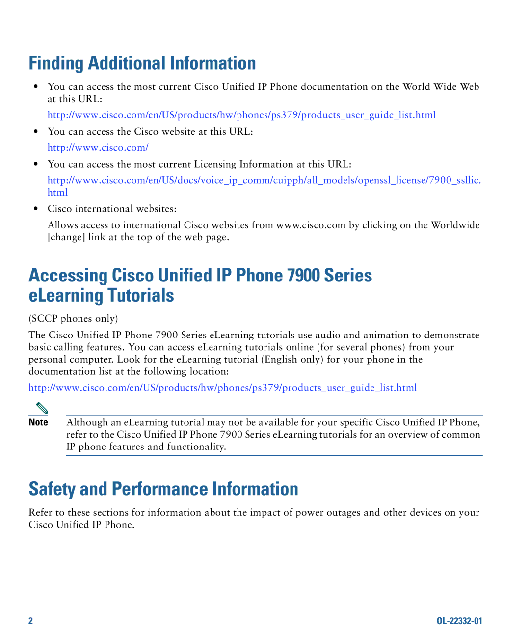 Cisco Systems CP7945G manual Finding Additional Information, Safety and Performance Information 