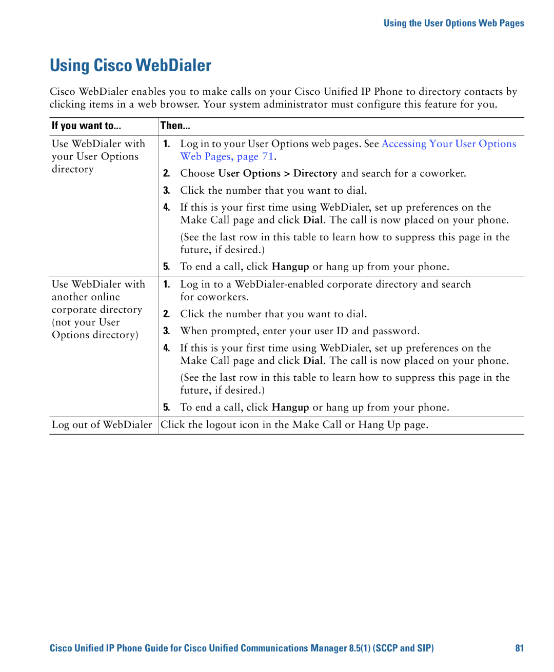 Cisco Systems CP7945G manual Using Cisco WebDialer, If you want to Then 