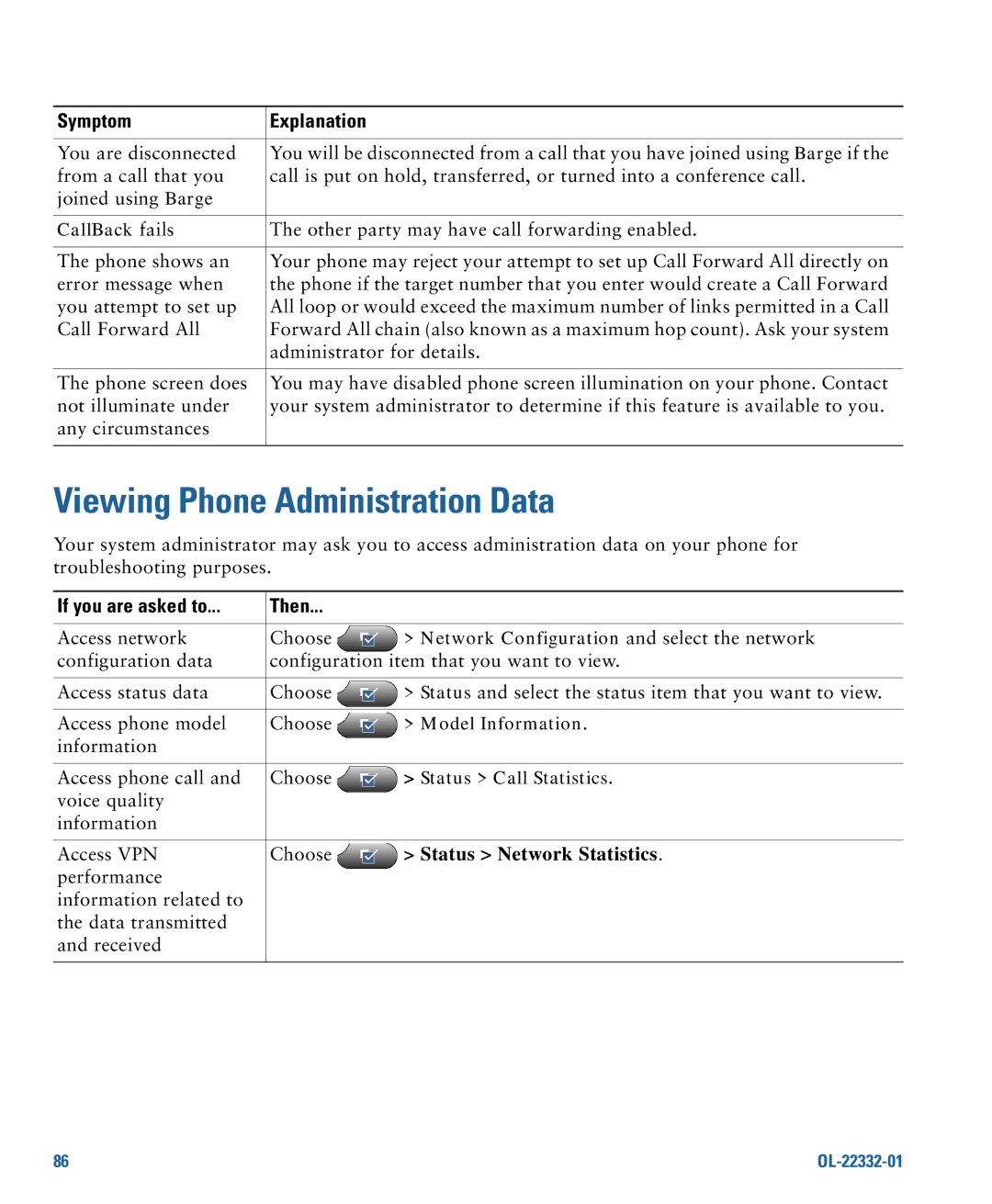 Cisco Systems CP7945G manual Viewing Phone Administration Data, If you are asked to Then 