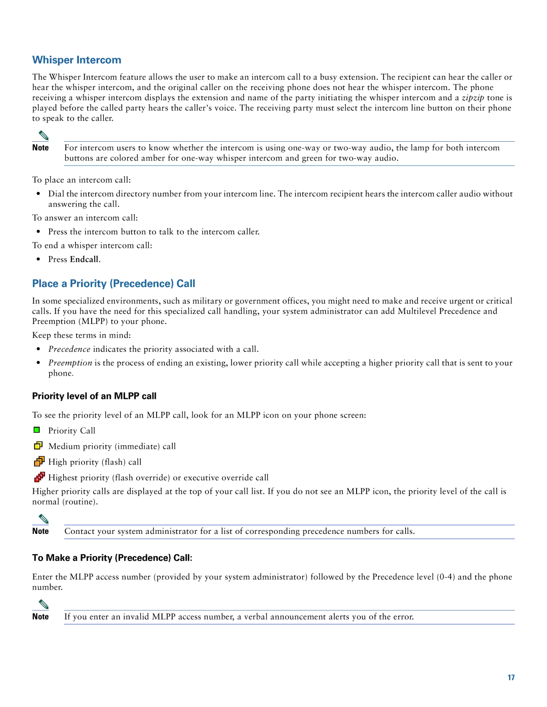 Cisco Systems CP7945GRF manual Whisper Intercom, Place a Priority Precedence Call, Priority level of an Mlpp call 