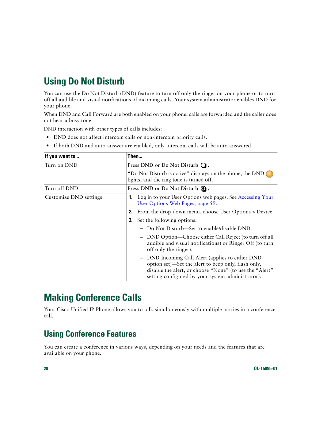 Cisco Systems CP7970GRF manual Using Do Not Disturb, Making Conference Calls, Using Conference Features 