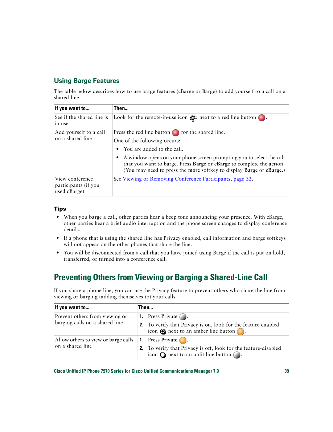 Cisco Systems CP7970GRF manual Using Barge Features, Press Private 