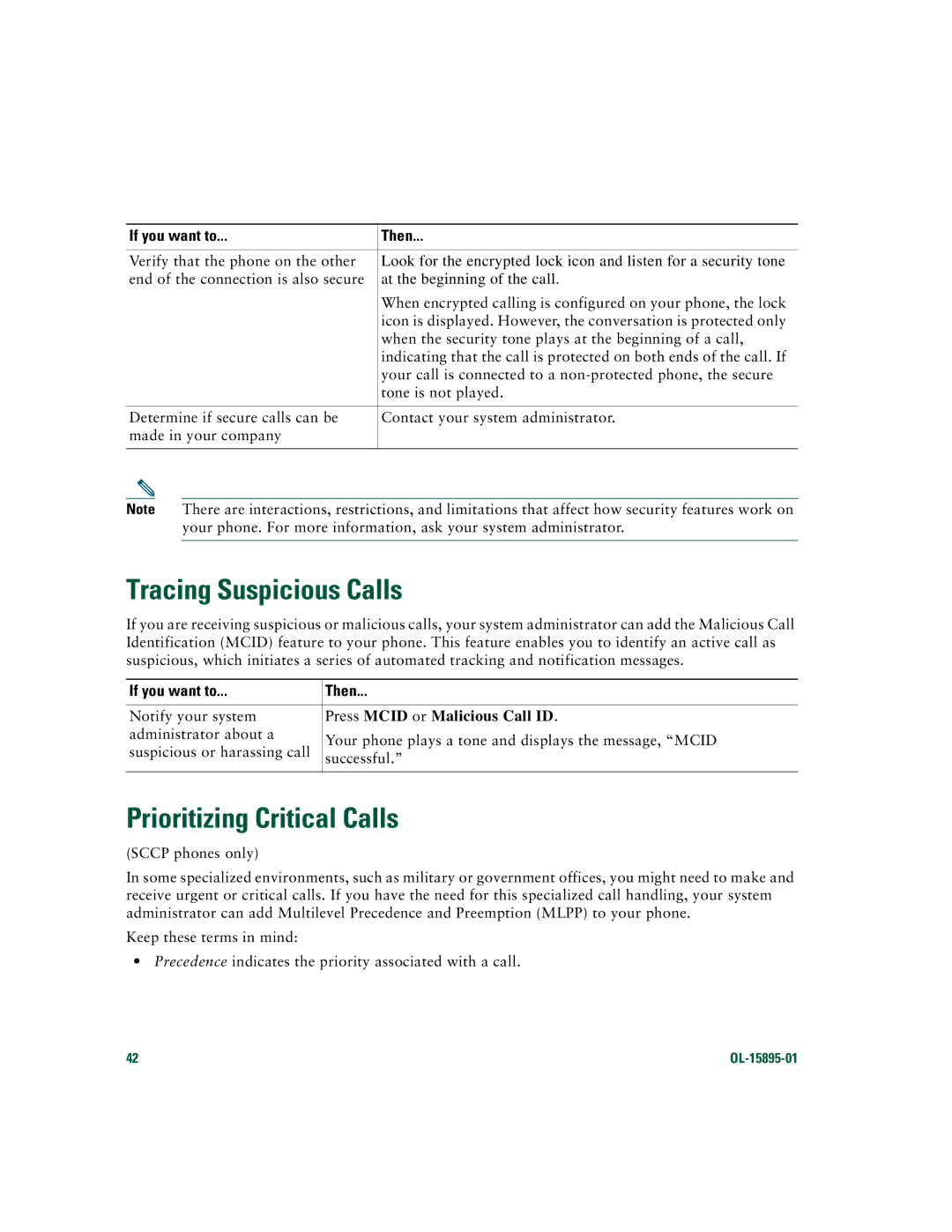 Cisco Systems CP7970GRF manual Tracing Suspicious Calls, Prioritizing Critical Calls, Press Mcid or Malicious Call ID 