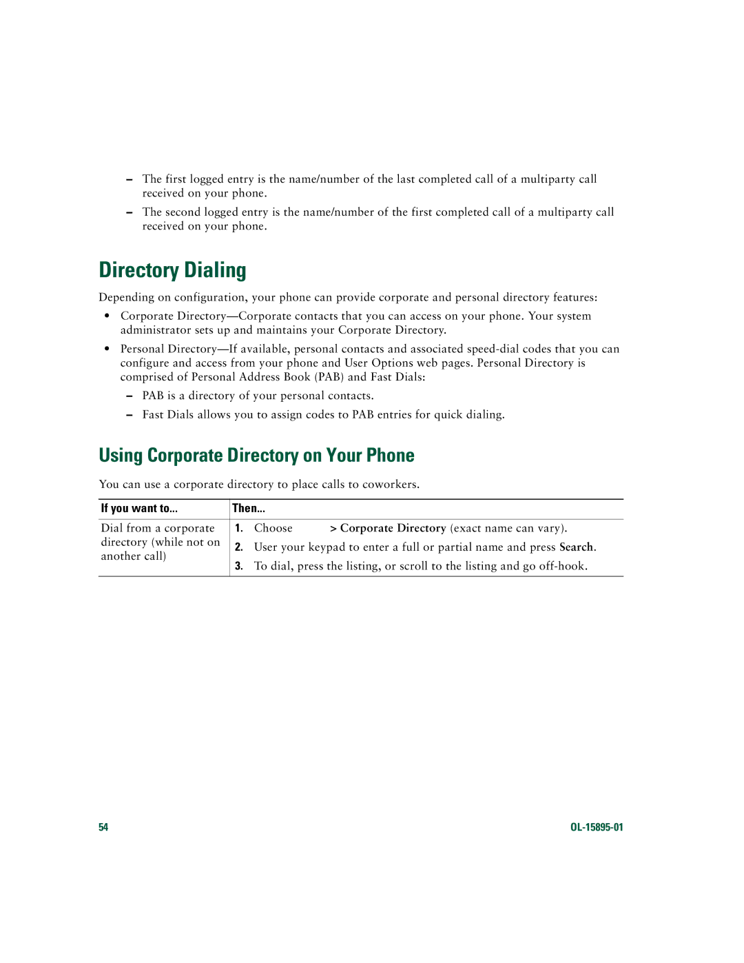 Cisco Systems CP7970GRF manual Directory Dialing, Using Corporate Directory on Your Phone 