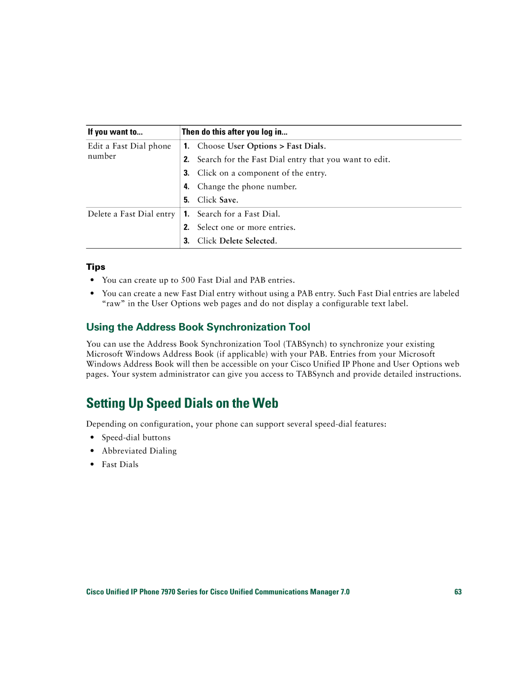 Cisco Systems CP7970GRF manual Setting Up Speed Dials on the Web, Using the Address Book Synchronization Tool 