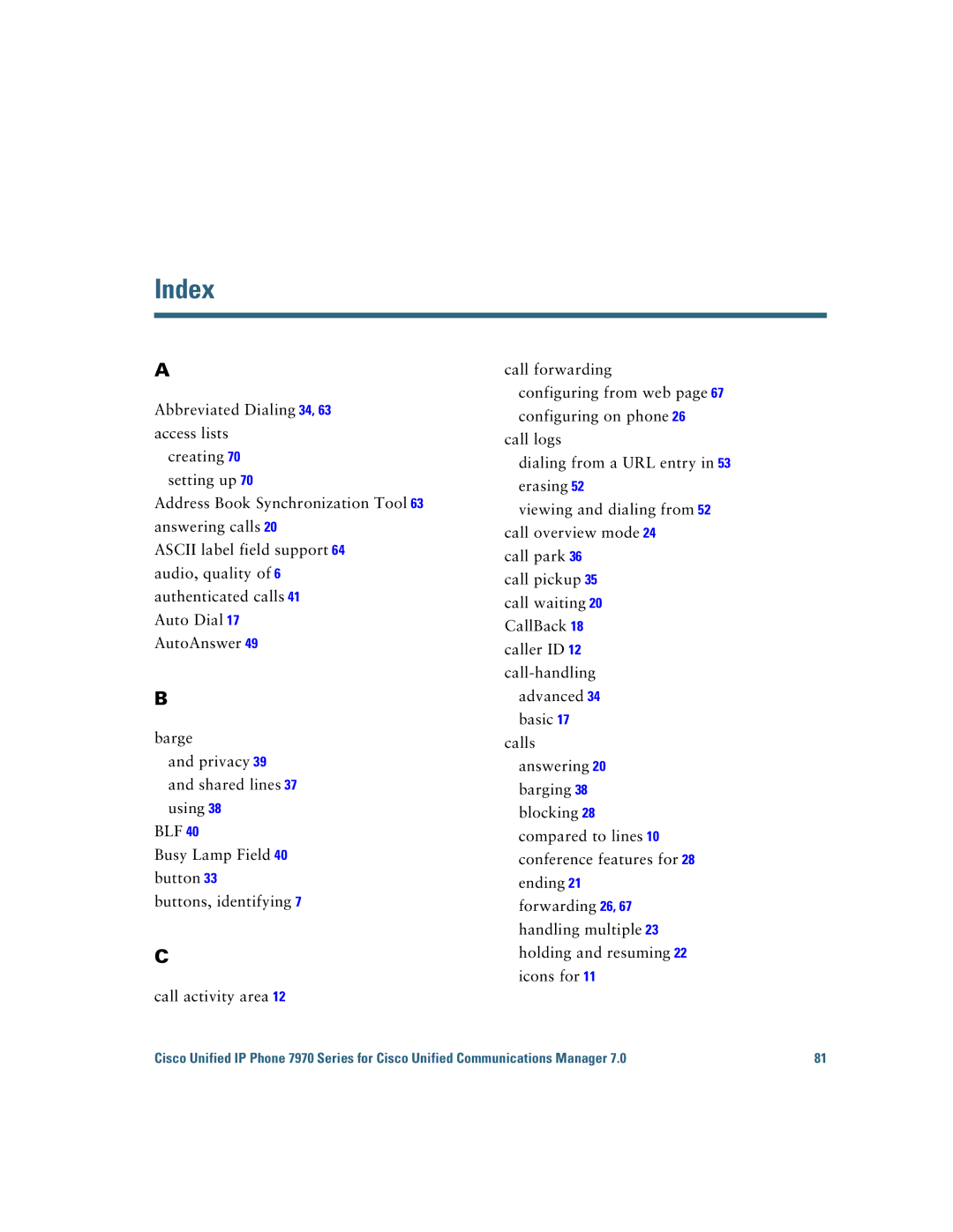 Cisco Systems CP7970GRF manual Index 