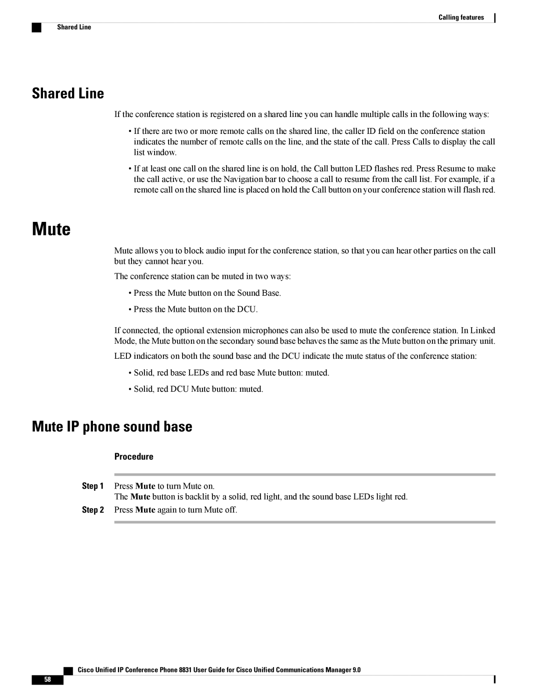 Cisco Systems CP8831K9, CP8831DCK9, CPMICWIREDS manual Shared Line, Mute IP phone sound base 