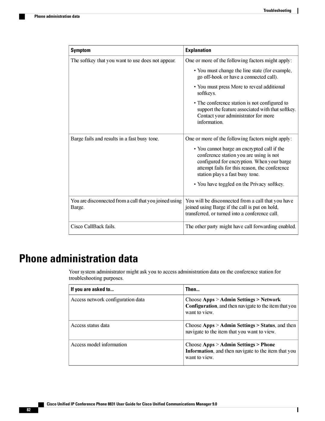 Cisco Systems CP8831K9, CP8831DCK9 Phone administration data, If you are asked to Then, Choose Apps Admin Settings Network 