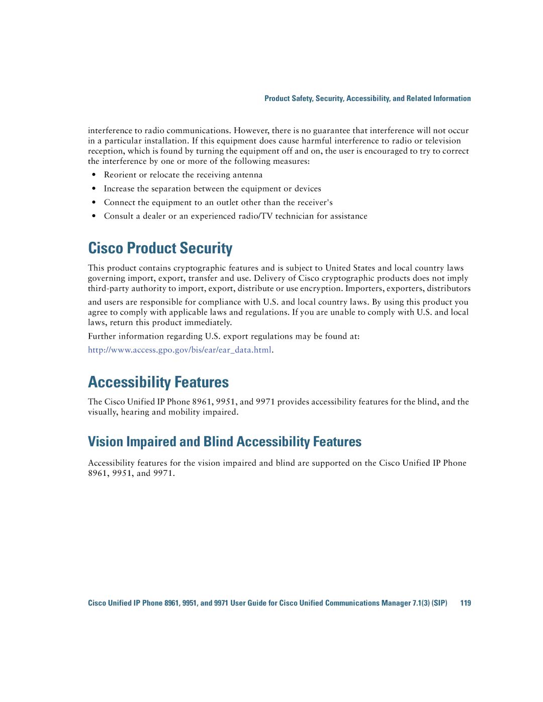 Cisco Systems CP9951CCAMK9 manual Cisco Product Security, Accessibility Features 