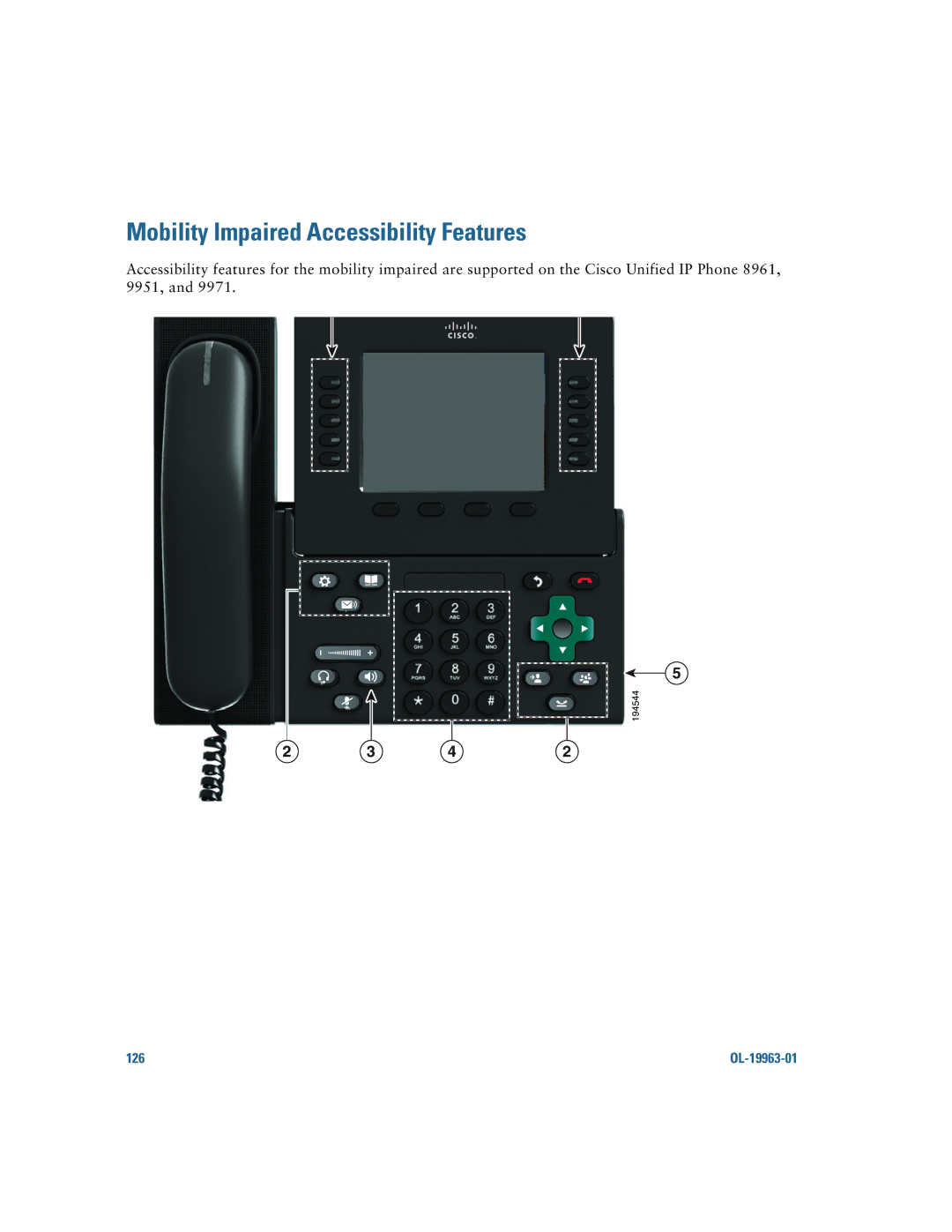 Cisco Systems CP9951CCAMK9 manual Mobility Impaired Accessibility Features 