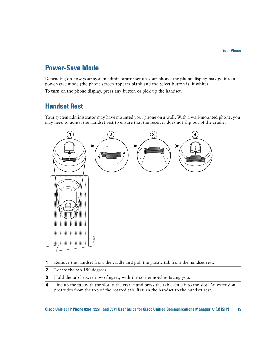 Cisco Systems CP9951CCAMK9 manual Power-Save Mode, Handset Rest 