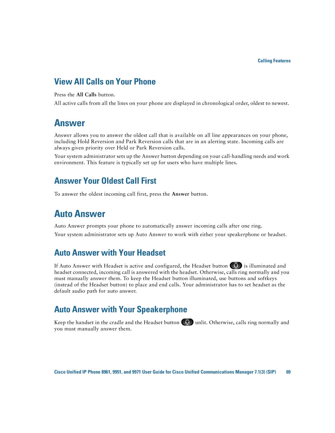 Cisco Systems CP9951CCAMK9 manual Auto Answer 