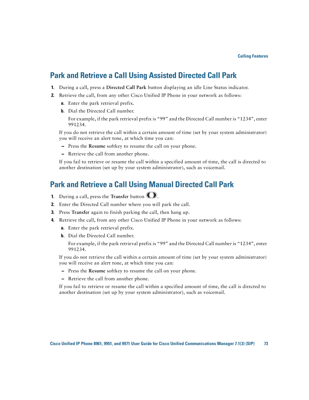 Cisco Systems CP9951CCAMK9 manual Park and Retrieve a Call Using Assisted Directed Call Park 